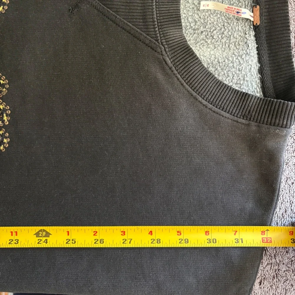Free People Bali Drifter Sweatshirt M Black Nashville Embellished Oversized